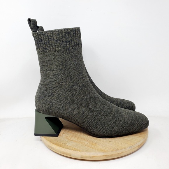 Vivaia Regina Pro Boots Womens 37.5 Olive Square Toe Fishtail Heel Knit Stretch - Picture 9 of 16